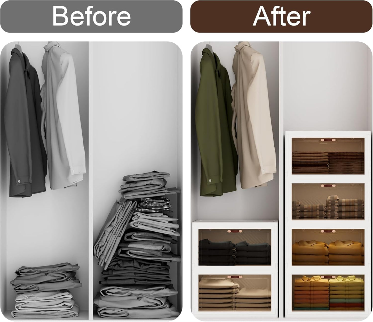 JOYMOOP Folding Storage Bins Organizer, 148.8 Quart Collapsible Storage Boxes with Wheels and Door, Stackble Plastic Storage Container for Clothing, Books and Sundries (XL, 12.4 Gal Per, 3 Tiers)