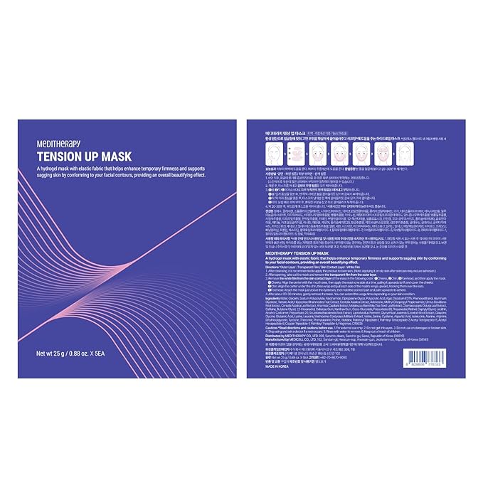 MEDITHERAPY Tension Up Mask 5EA - Korean Collagen Face V Line Lifting Mask - Hydrating Firming & Skin Tightening for Sharp & Sculpted Contour - Matrixyl & Peptide Gel Facial Mask for Youthful Radiance