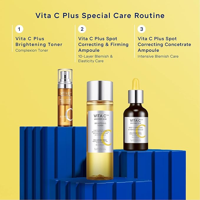MISSHA Vita C Plus Spot Correcting & Firming Ampoule, Vitamin C Serum, Korean Serum for Face, Korean Skin Care For Aging Dull skin, Dark spots, 1.01 Fl oz/30ml