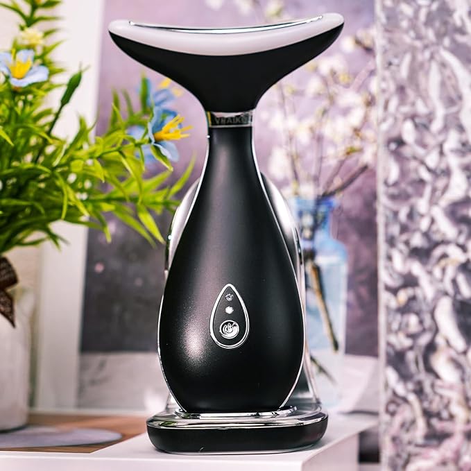 Lily Neck Face Massager, Skin Rejuvenation Beauty Massager, 3-in-1 at-Home Facial Spa Tool, Lifting, Toning and Tightening for a Radiant Appearance (Space Black)