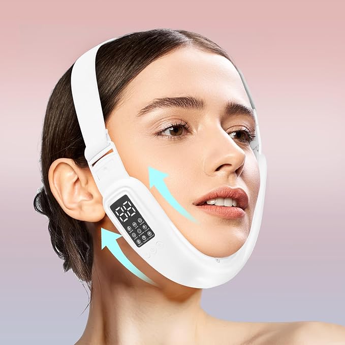 Electric Double Chin Device and V-Face Machine with 8 Modes and 15 Gear Adjustable Intensities - Intelligent Double Chin Machine for V-face