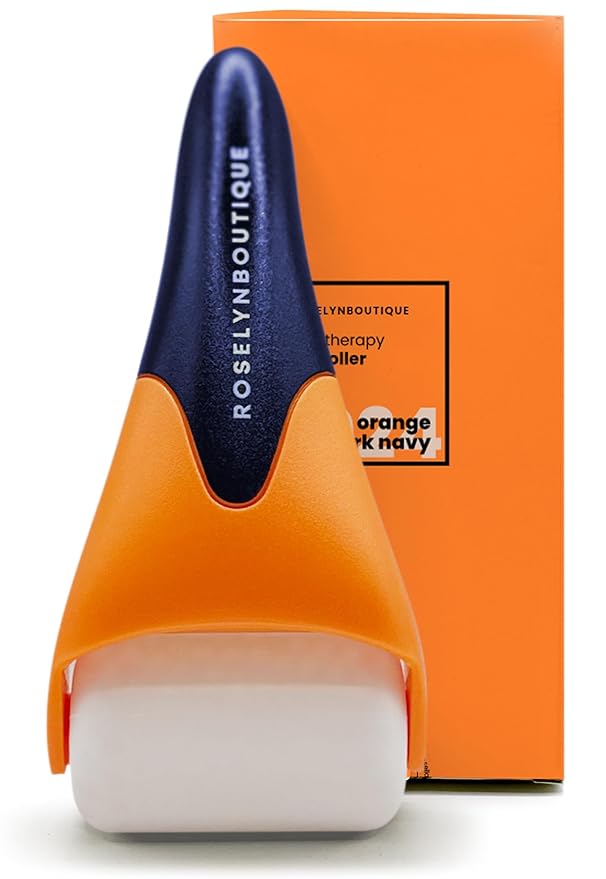 ROSELYNBOUTIQUE Ice Roller for Face Wrinkles Fine Lines Puffiness Stick Massager Facial Skin Care Tools Self Care Gifts for Men Women (Orange Deep Navy)