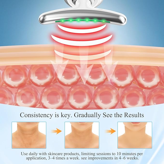 7-in-1 LED Facial & Neck Massager Tool, Red Light Therapy for Face, Reduce Fine Lines & Double Chin, Neck Tightening, True Beauty Glow Facial Massager - at Home Skin Care Sculpting Tool