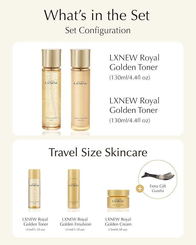 ISA KNOX Royal Golden Skin care Gift Set (11.4fl oz) - Korean Luxury Skin Care for Rejuvenation and Youthful skin. Royal Peptides & Jelly, Niacinamide. Guasha