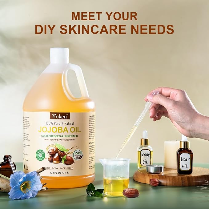 1 Gallon Jojoba Oil EWG Verified - 100% Pure Jojoba Oil Bulk Cold Pressed Unrefined Hexane Free Virgin Golden Jojoba Carrier Oil for Hair Skin Massage DIY Natural Body Moisturizer