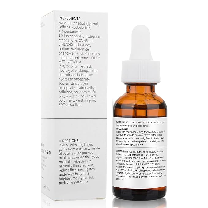 Caffeine Solution 5% + EGCG, Caffeine Eye Serum For Moisturizing, Targets Dark Circles & Puffiness, 2 PCS Natural Under Eye Serum For Facial Wrinkles & Fine Lines.