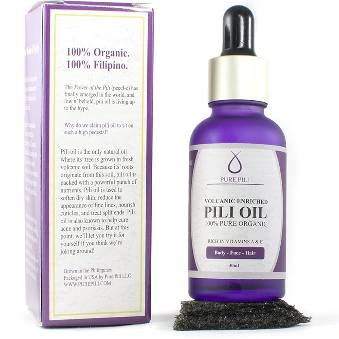 Pure Pili ORGANIC Pili Oil For Skin, Hair, Face, Nails, Beard & Cuticles -100% Volcanic Enriched Anti Aging, Anti Wrinkle, Cold Pressed Moisturizer, 30 ml