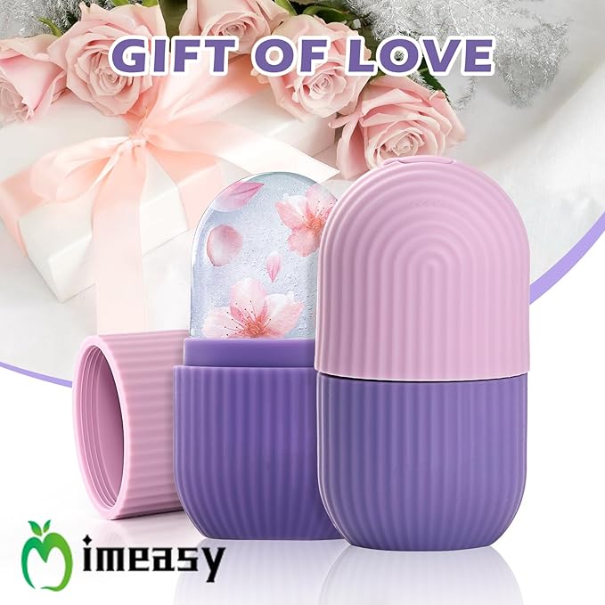 Ice Roller for Face & Eye, Facial Beauty Tool with Gua Sha Massage, Silicone Ice Mold (Purple)