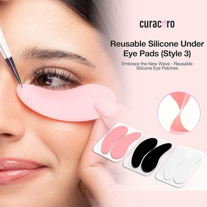 Curacoro Reusable Eye Pads, Silicone Under Eye Patches Lash Lift Cover Eyelash Extension | Soft Pads for Sensitive Skin during Eyelash Perm Lamination & Lash Extensions Remover (White, Style 3)