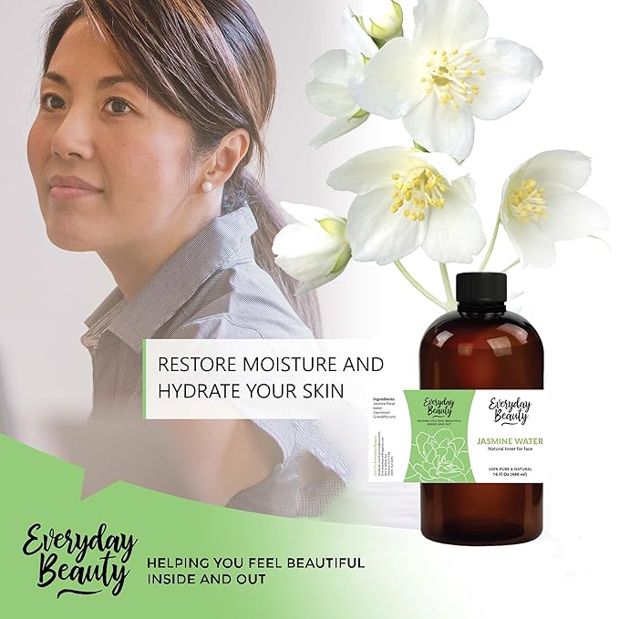 Jasmine Water Facial Toner - All Natural Hydrating Spray Mist for Face and Hair - 100% All Natural Jasmine Water Hydrosol 16oz with Fine Mist Cap