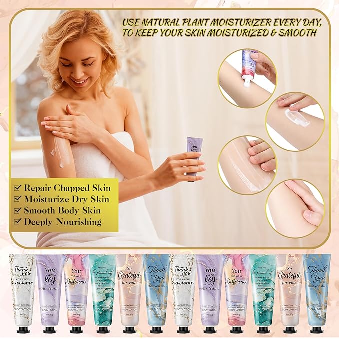 12pcs Mini Body Lotion Bulk Employee Appreciation Gifts in Bulk Mother's Day Travel Size Body Lotion Thank You Inspirational Gifts for Coworker Employees Team Women Moisturizing Staff