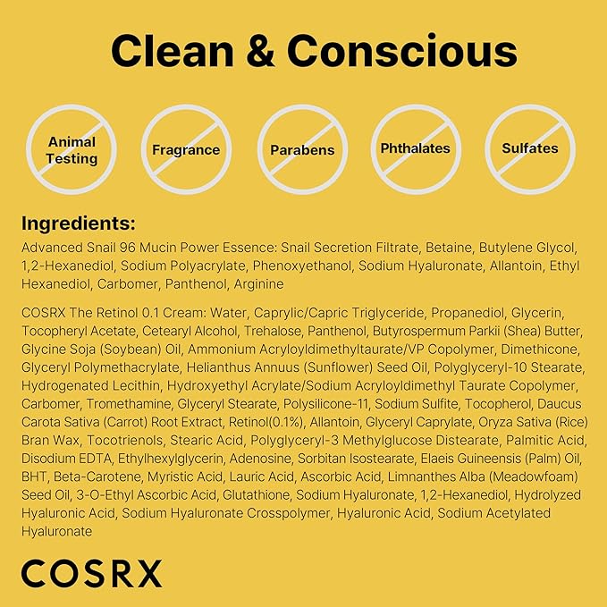 COSRX Glass Skin Starter Set, Amazon Exclusive, Advanced Snail 96% Mucin Power Essence & Retinol 0.1% Cream Mini Sample, Mothers Day Gifts for Mom, Korean Skin Care Kit, Gift Set