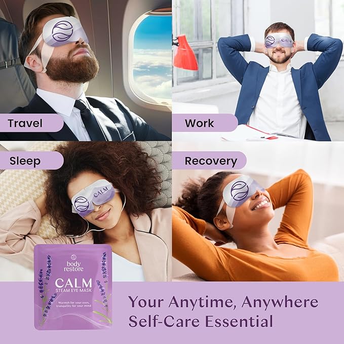 Body Restore Self Heated Steam Eye Mask 5 Pack - Fathers Day Unique Gifts for Dad, Relaxation Gifts for Her and Him, Best Friend, Stye Eye Treatment, Travel Essentials - Lavender