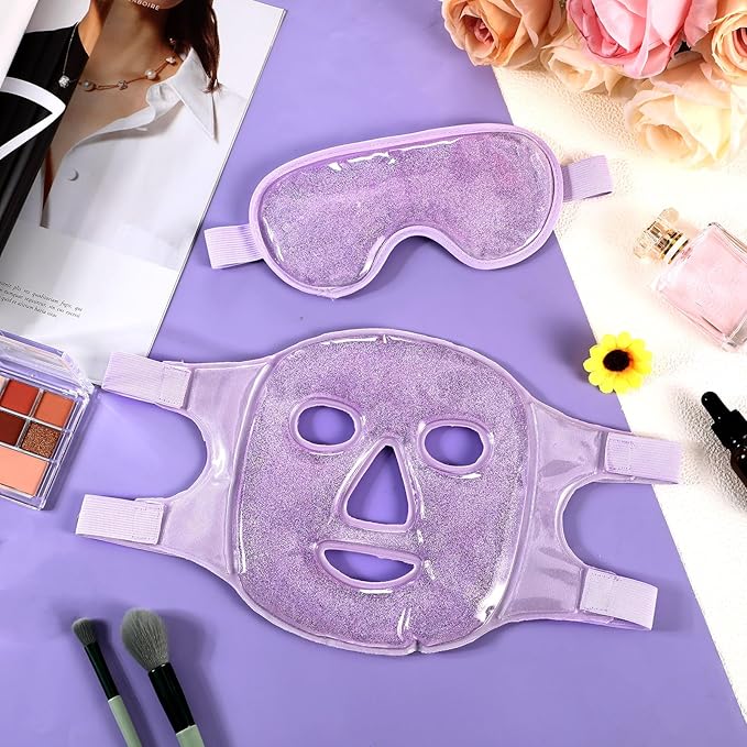 Geyoga Gel Ice Face Eye Mask Cooling Face Eye Masks for Reducing Puffiness, Dark Circles, Redness, Pain Relief, Migraine, Stress, Hot/Cold Pack Compress with Soft Plush Backing(Purple)