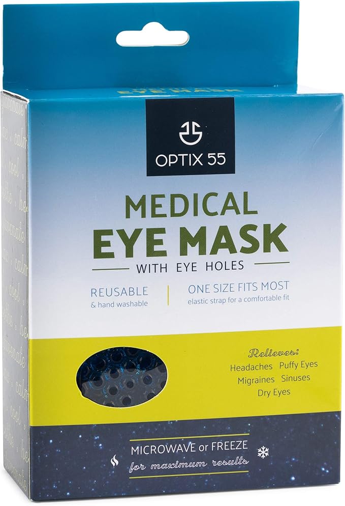 Gel Eye Mask - Hot Cold Compress Eye Therapy Pack | Cooling Mask for Puffy Eyes, Headaches, Dark Circles | Reusable | Ergo Gel Bead (Blue)