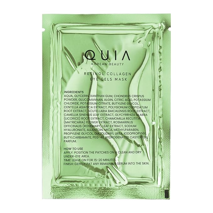 QUIA Collagen Eye Patches – Instantly De-Puff & Brighten Under-Eyes – No-Slip Hydrating Masks for Dark Circles, Eye Bags & Fine Lines – Infused with Hyaluronic Acid & Collagen – 20 Pairs