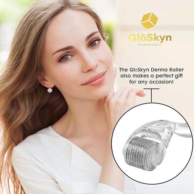 GlSkyn Derma Roller for Face, Scalp, and Beard - 0.25mm Microneedling Roller with 540 Titanium Microneedles