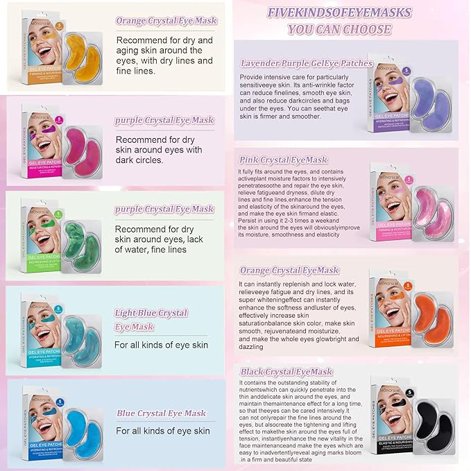 MOND'SUB Premium Under Eye Patches, Gel Eye Patches Hydrating & Refresh for Puffy Eyes, Under Eye Bags & Dark Circles, Natural Collagen Eye Gels Pads, Crystal Anti-Aging Eye Mask (Purple)