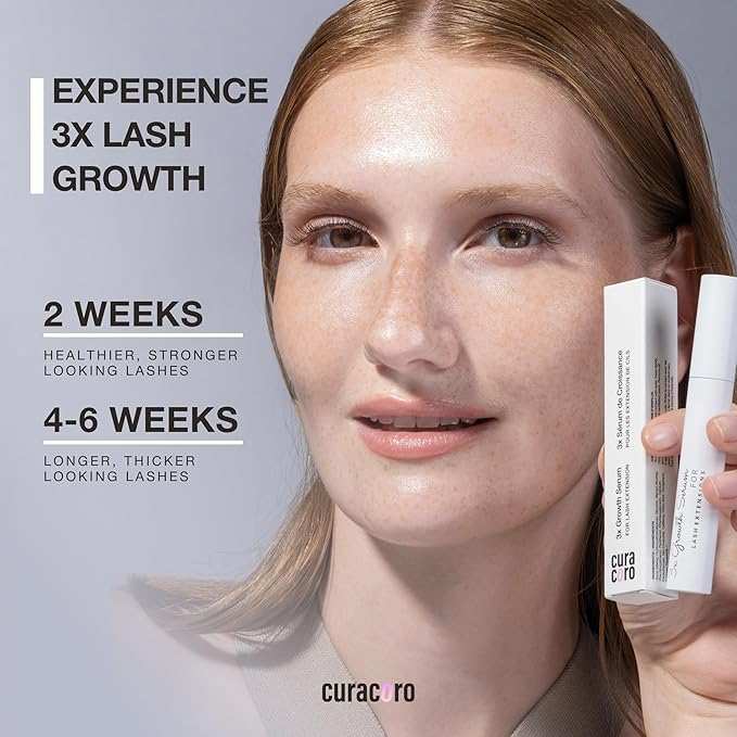 Curacoro 3x Growth Serum For Lash Extension, Peptide Enhancing Solution for Natural Lashes, Lash Extensions & Eyebrows, Eyelash Serum To Grow Lashes Fuller & Longer Looking Eyelashes (5ml)