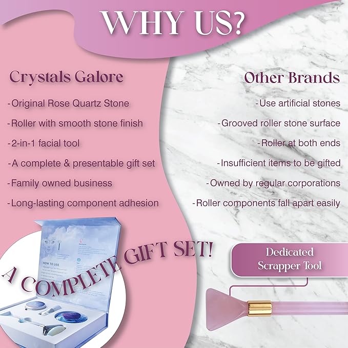Rose Quartz Face Roller Gua Sha - Rose Quartz Gua Sha Skin Care Set Includes Pink Face Roller & Scraper Tool, Face Sponge, Scented Candle, & Crystal Oil Bottle
