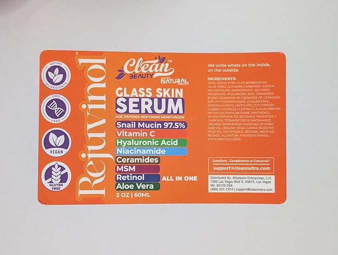 Snail Mucin Serum Vitamin C Face Serum Anti Aging with Hyaluronic Acid Niacinamide Retinol MSM Aloe Vera & Ceramides, Korean Skin Care Dark Spot Remover for Glowing Skin Beauty, Pack of 1