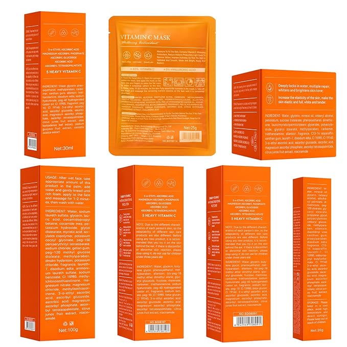 Vitamin C Skincare Set for Teenage Girls, 11-Piece Glow Kit with Facial Cleanser, Toner, Eye Cream, Serum, Lotion, Face Cream & Sheet Masks, Anti-Aging Skin Care Kit for Firming & Moisturizing