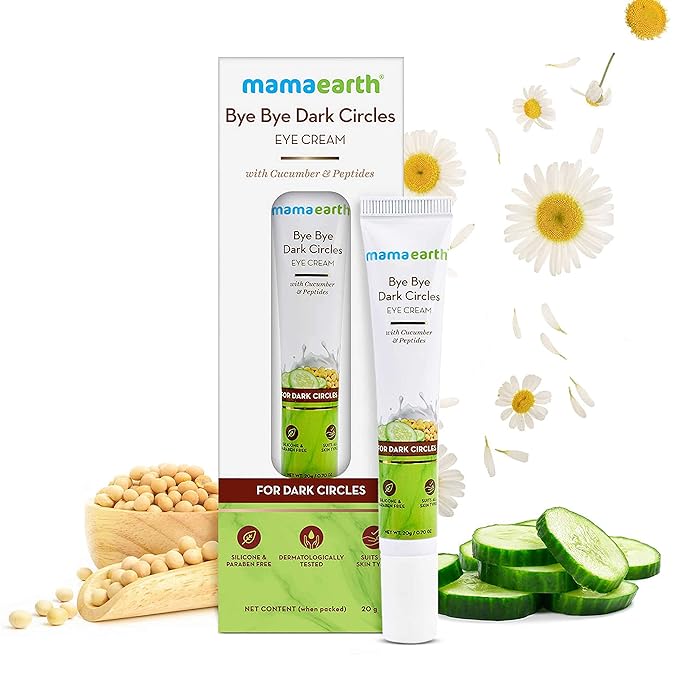 MAMAEARTH Bye Bye Dark Circles Peptide Eye Cream | Reduces Dark Circles, Puffiness, Bags & Wrinkles | Soothes Tired Eyes | Firms Under Eye Skin | 0.71 Oz/20 g