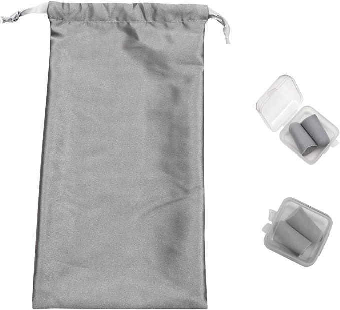 Satin Sleep Mask Set - Authentic Skin-Friendly Fabric Light-Blocking Sleeping Eye Mask with Adjustable Strap, Pillowcase, Earplugs for Noise Reduction, Essentials for Relaxation (Grey)