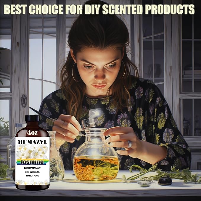Jasmine Essential Oil, Jasmine Oil 4 Fl Oz 120ML for Diffuser Humidifier Yoga Cleaning DIY Candle Soap Making Essential Oils