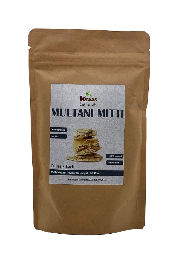 Multani Mitti Powder | 3.53 Oz (100 g) | Bentonite Clay | Fullers Powder | The Indian Clay | Natural & Pure Powder for Body & Skin Care By KVAAS
