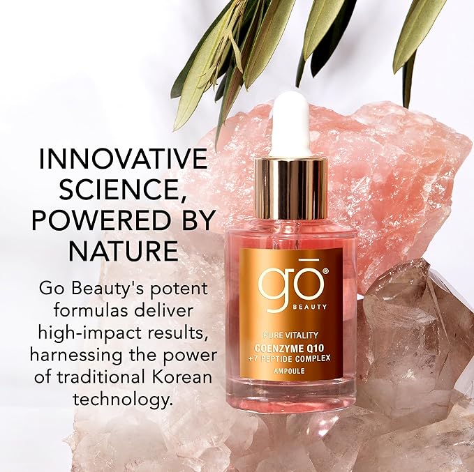 Go Beauty Longevity CoQ10, Daily Antioxidant Defense Serum - A Super Food for Skin, Boost Skin Health, Anti-Aging, Sun Damage, Sagging Skin – with 7 Peptides & Vitamin B3 – Pure Vitality, 1 fl. Oz