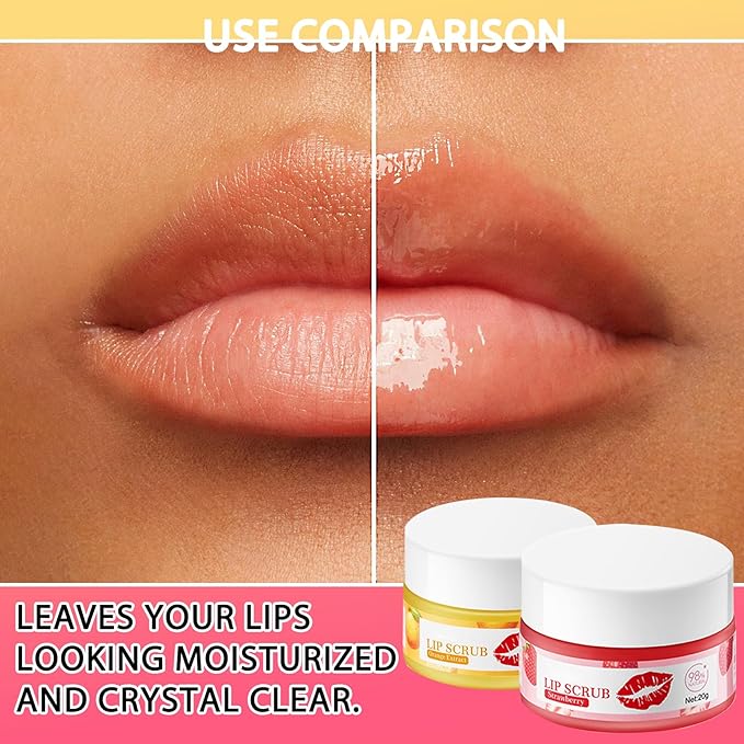 Strawberry and Orange Flavour Lip Scrubs Set,2 Pack Hydrating Lip Scrubber Exfoliator,Lip Moisturizer Care Product for Chapped Dry Dark Lips