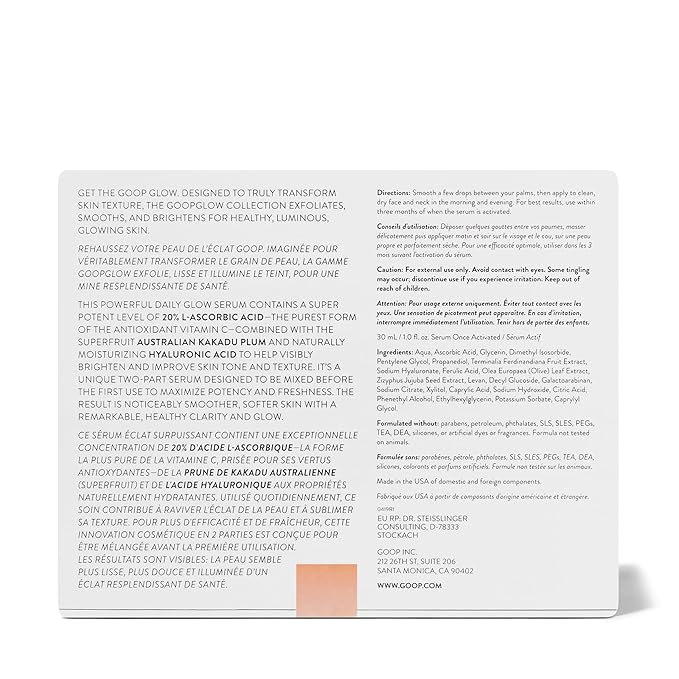 goop Beauty 20% Vitamin C + Hyaluronic Acid Serum | Hydrating, Firming, & Brightening | Improves Tone & Texture | Paraben and Silicone Free | 1 fl oz