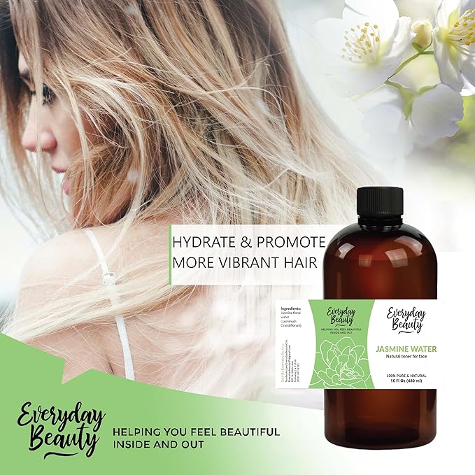 Jasmine Water Facial Toner - All Natural Hydrating Spray Mist for Face and Hair - 100% All Natural Jasmine Water Hydrosol 16oz with Fine Mist Cap