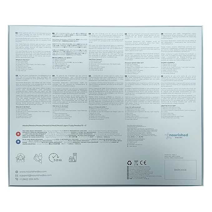 LED Face and Neck Mask with Near-Infrared - Blue, Red Light Therapy for Face - 228 LEDs - Skincare Tool for Wrinkles, Anti-Aging