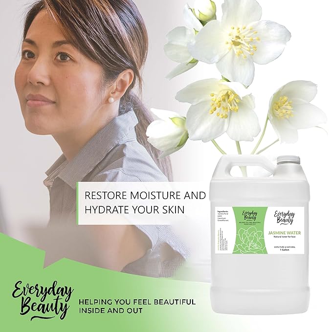 Jasmine Water Facial Toner - Bulk 1 Gallon - All Natural Hydrating Spray Mist for Face and Hair - 100% All Natural Jasmine Water Hydrosol