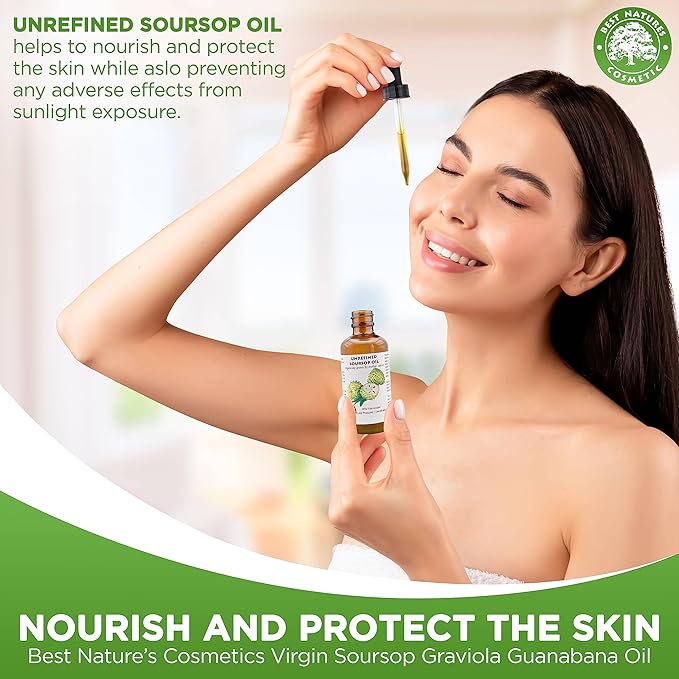 Best Nature's Cosmetics Virgin Soursop Graviola Guanabana Oil (Organic, Undiluted, Cold Pressed, Unrefined) 4 oz / 120 ml – Natural Moisturizer for Dry and Damaged Skin.