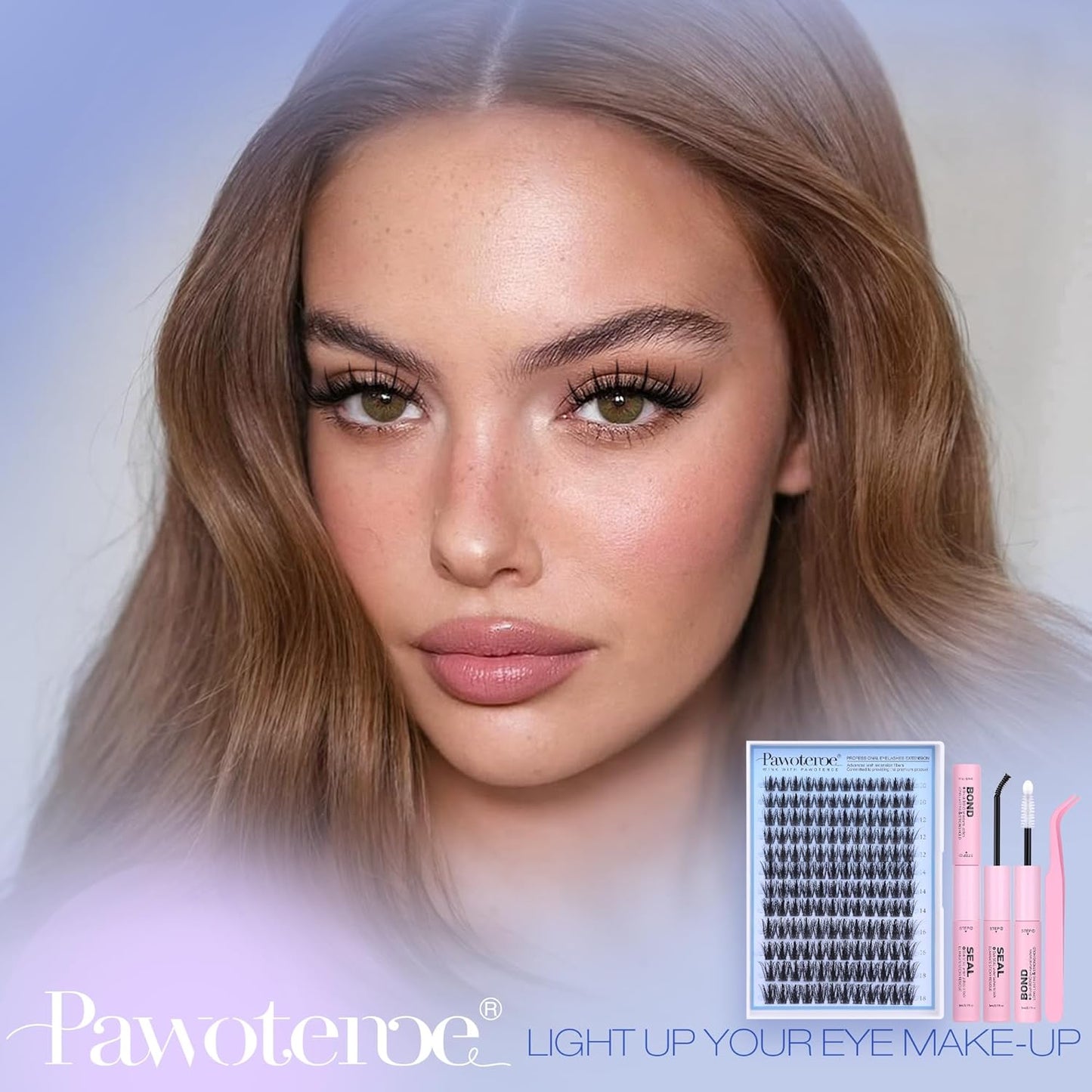 Pawotence Fairy Lash Clusters Kit Eyelash Clusters 10-18mm Wispy Lashes Clusters Eyelash Extension Kit 144pcs Natural Individual Lashes with Lash Bond and Seal, Tweezers, DIY Lash Extension Kit