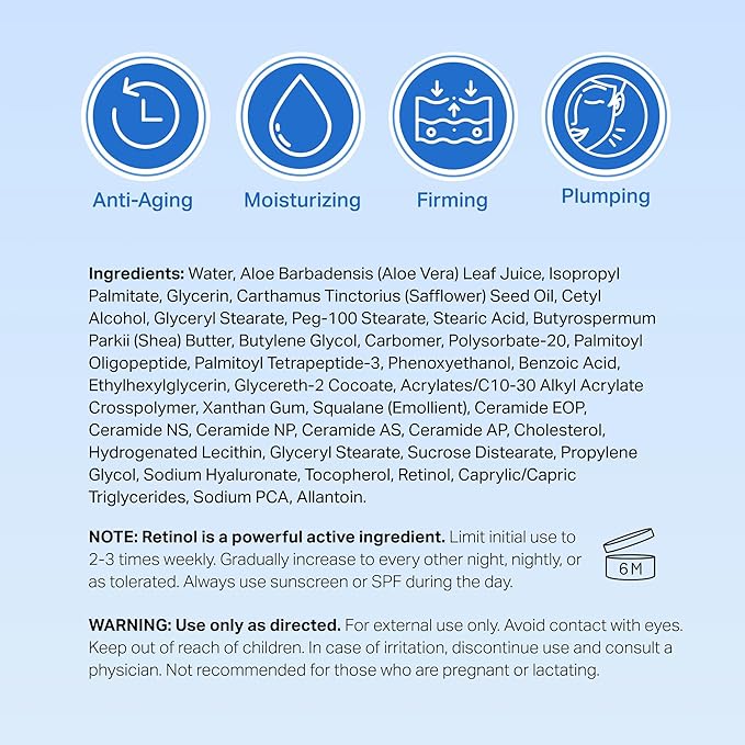 Anti-Aging Moisturizer Face Cream and Tighten and Lift Neck Cream - Facial Moisturizer for Women - Skin-Firming Wrinkle Formula with Retinol - PM Moisturizer for Face, Neck and Décolleté