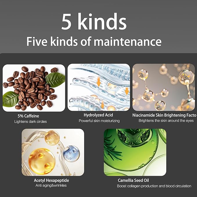 Caffeine Eye Cream - Eye Serum with 5% Caffeine & 5% Retinol Anti-Aging Formula with Hyaluronic Acid Niacinamide & Peptides for Dark Circles, Puffiness & Fine Lines – 360° Massage Roller Ball