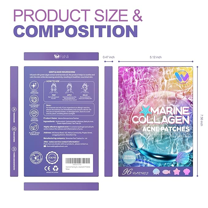 Pimple Patches Cute, Ocean Series shapes Pimple Patches for Face, Contains Salicylic Acid & Tea Tree Oil - 96 Dots