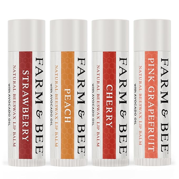Natural Lip Balm Variety Pack, 4 Flavors, Organic Ingredients, Moisturizing, Healing