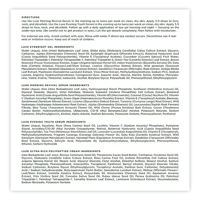 Tree of Life Age Defying Luxe Facial Skincare Regimen | Includes Morning Revival Serum, Evening Youth Serum, Polypeptide Cream (1 Oz) and Eyebright Eye Gel (0.5 Oz)