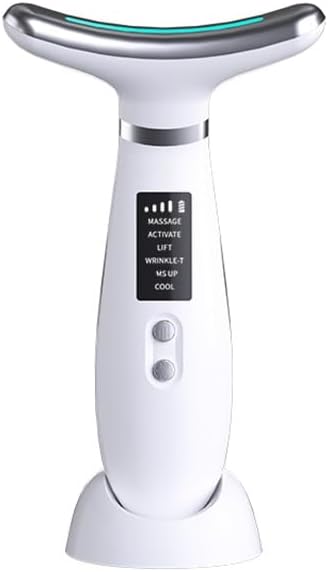 Facial Massager -7 Color Red-Light-Therapy for Face and Neck for Wrinkles, Double Chin, Vibrating Facial Massager with Thermals (White6)