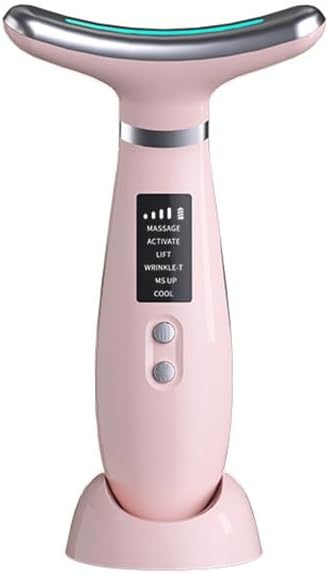 Facial Massager -7 Color Red-Light-Therapy for Face and Neck for Wrinkles, Double Chin, Vibrating Facial Massager with Thermals (Pink5)
