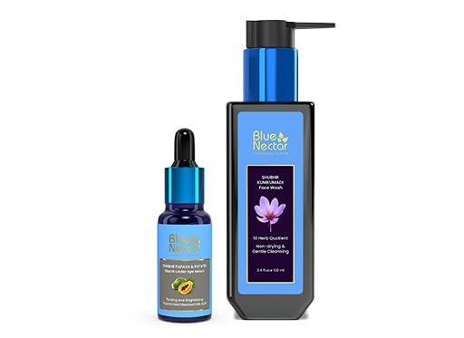 Blue Nectar Dark Circles Under Eye Serum with Plant Based Niacinamide from Potato (1Fl Oz) with Kumkumadi Face Wash with with Saffron for Women & Men (3.38 Fl Oz)