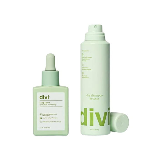 Divi Best Sellers Bundle - Scalp Serum (30ml) and Dry Shampoo (5.3oz) - Elite Hair Care Routine for Oil Control, Buildup Removal, and Scalp Hydration