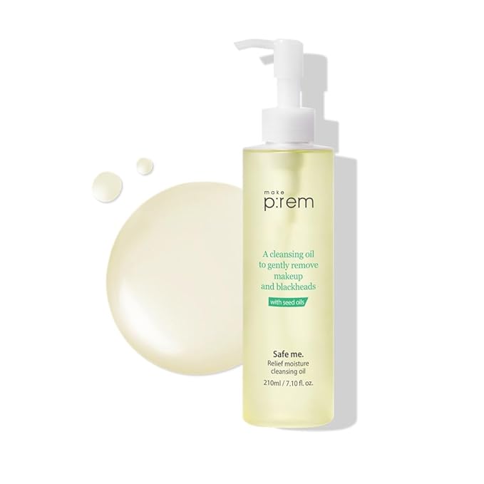 MAKE P:REM Safe Me. Relief Moisture Cleansing Oil, Deep Pore Cleansing Makeup Remover for Oily Skin, All Skin Types, Gentle Blackhead Remover, Korean Skin Care, 210ml, 7.1 Fl.Oz.