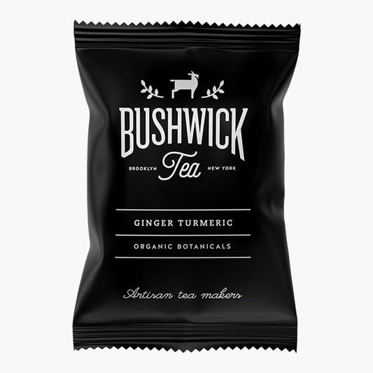 (15 Sachets) Bushwick Tea | Organic Ginger Turmeric Herbal Caffeine Free Tea | Botanicals and Spices | Health and Wellness focused | No Added Sugar | Plastic free sachets | (15 Sachets)