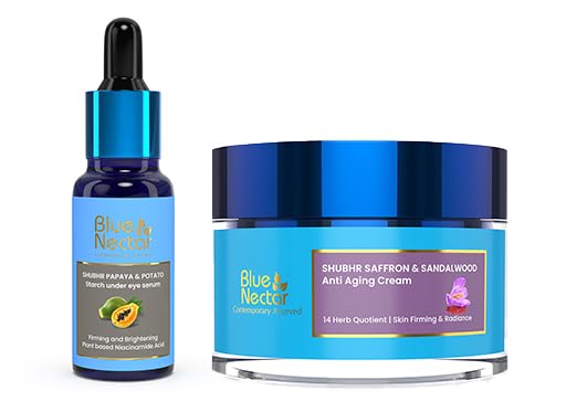 Blue Nectar Dark Circles Under Eye Serum with Plant Based Niacinamide from Potato (1Fl Oz) along with Anti-Aging Face Moisturizer for Women for Deep Moisturization (1.76 Oz)